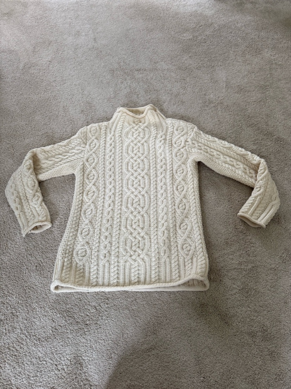 Cream Cable Knit Turtleneck Sweater - Women's Cozy Aran Style